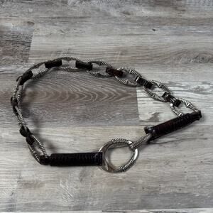 Statement Leather Chain Belt Brown Croc Embossed Silver Hardware Women's Medium